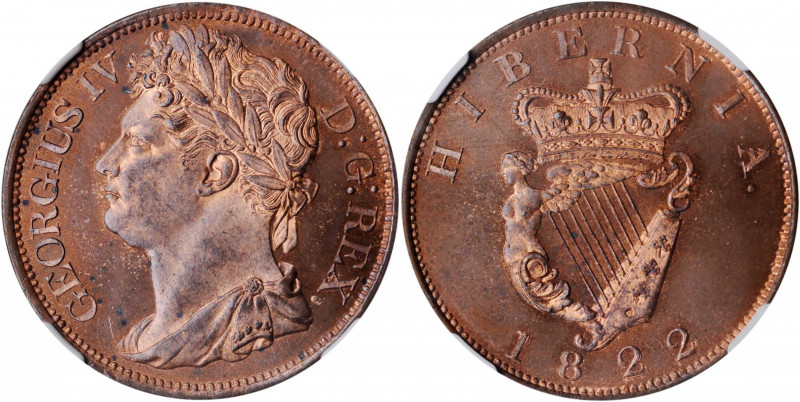 IRELAND. Penny, 1822. George IV. NGC MS-65 Red Brown.

S-6623; KM-151. A gorgeou...