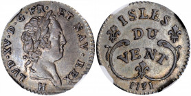 ISLES DU VENT. 12 Sols, 1731-H. La Rochelle Mint. Louis XV. NGC AU-50.

KM-C-2; Lec-6. This wholesome, problem-free coin is a marvelous example of the...