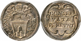 ITALY. Papal States. 1/2 Grosso, Year XII (1712). Clement XI. PCGS MS-66 Gold Shield.

KM-745. A boldly struck and near perfect example of the type, w...