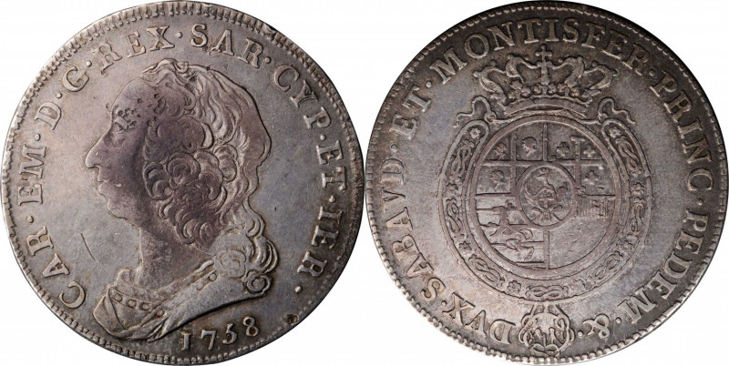 ITALY. Sardinia. Scudo, 1758. Carlo Emanuele III. VERY FINE.

KM-48; Dav-1494; C...