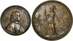 ITALY. Cast Bronze Italian Baroque Medal, 1730. UNCIRCULATED.

Johnson-145; Lankheit-196. Diameter: 89 mm. Medal of Marco Antonio Mozzi (1678-1736). O...