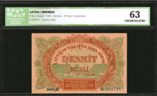 LATVIA. Government Currency Note. 10 Rubli, 1919. P-4d. ICG Uncirculated 63.

Estimate: $200.00-$300.00