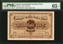 LATVIA. Government Currency Note. 25 Rubli, 1919. P-5h. PMG Gem Uncirculated 65 EPQ.

PMG Pop 3/2 Finer.

Estimate: $300.00-$500.00