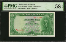 LATVIA. Bank of Latvia. 25 Latu, 1938. P-21a. PMG Choice About Uncirculated 58 EPQ.

Estimate: $50.00-$100.00