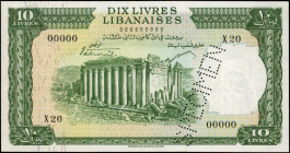 LEBANON. Banque de Syrie et du Liban. 10 Livres, 1956. P-57s. Specimen. Uncirculated.

Estimate: $70.00-$100.00