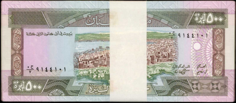 LEBANON. Pack of (100). Banque du Liban. 500 Livres, 1988. P-68. About Uncircula...