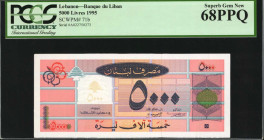 LEBANON. Banque du Liban. 5000 Livres, 1995. P-71b. PCGS Currency Superb Gem New 68 PPQ.

Estimate: $25.00-$50.00