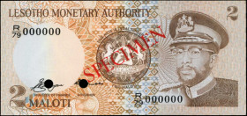 LESOTHO. Lesotho Monetary Authority. 2 Maloti, ND. P-1. Specimen. Uncirculated.

Estimate: $25.00-$50.00