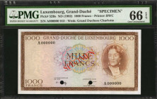 LUXEMBOURG. Grand-Duche De Luxembourg. 1000 Francs, ND (1982). P-52Bs. Specimen. PMG Gem Uncirculated 66 EPQ.

Grand Duchess at right. Printed by BWC....