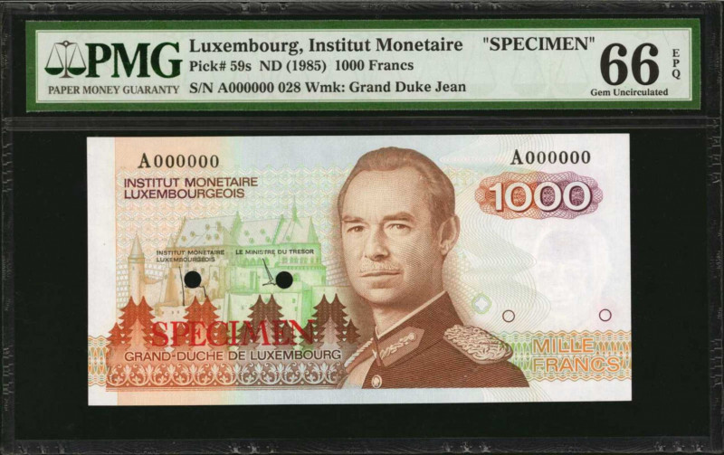 LUXEMBOURG. Institut Monetaire Luxembourgeois. 1000 Francs, ND (1985). P-59s. Sp...