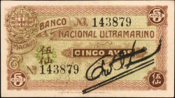 MACAU. Banco Nacional Ultramarino. 5 Avos, ND (1944). P-14. Extremely Fine.

An often elusive 5 Abo

Estimate: $400.00-$600.00