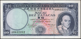 MACAU. Banco Nacional Ultramarino. 10 Patacas, 1977. P-55. Uncirculated.

Estimate: $100.00-$200.00