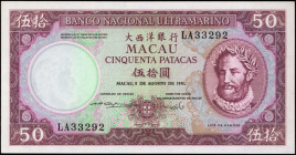 MACAU. Banco Nacional Ultramarino. 50 Patacas, 1981. P-60b. Uncirculated.

Estimate: $100.00-$200.00