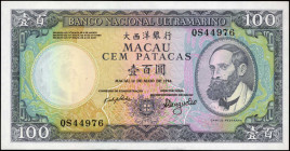 MACAU. Banco Nacional Ultramarino. 100 Patacas, 1984. P-61b. About Uncirculated.

Estimate: $100.00-$200.00