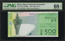 MACAU. Banco Nacional Ultramarino. 500 Patacas, 2010. P-83b. PMG Superb Gem Uncirculated 68 EPQ.

Estimate: $50.00-$100.00