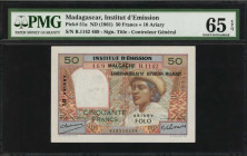 MADAGASCAR. Institut D'Emission. 50 Francs, ND (1961). P-51a. PMG Gem Uncirculated 65 EPQ.

A stunning original example of this issued 50 Francs from ...