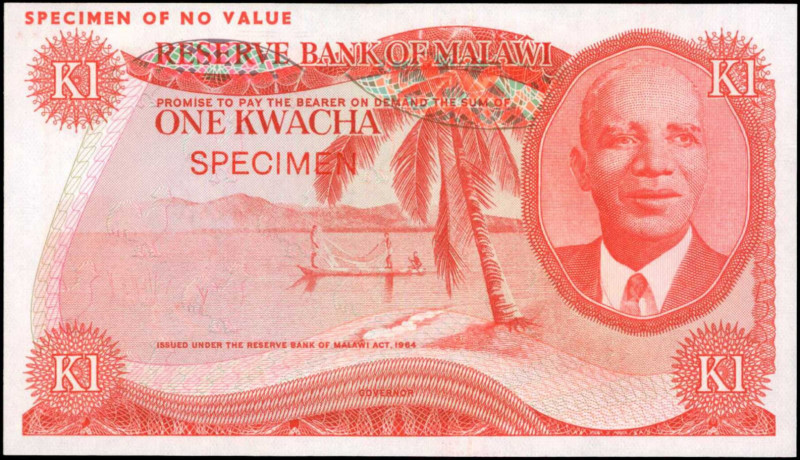 MALAWI. Reserve Bank of Malawi. 1 Kwacha, 1964. P-10cts. Color Trial Specimen. U...