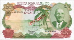 MALAWI. Reserve Bank of Malawi. 20 Kwacha, 1963. P-17s. Specimen. Uncirculated.

Estimate: $100.00-$200.00