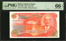 MALAWI. Reserve Bank of Malawi. 5 Kwacha, 1988. P-20b. PMG Gem Uncirculated 66 EPQ.

Estimate: $100.00-$200.00