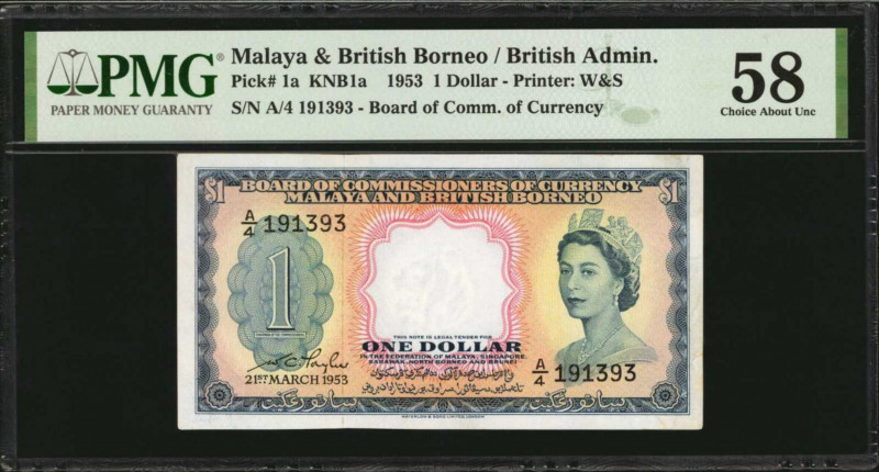 MALAYA AND BRITISH BORNEO. Board of Commissioners of Currency. 1 Dollar, 1953. P...
