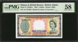 MALAYA AND BRITISH BORNEO. Board of Commissioners of Currency. 1 Dollar, 1953. P-1a. PMG Choice About Uncirculated 58.

Estimate: $200.00-$300.00