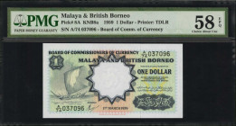 MALAYA AND BRITISH BORNEO. Board of Commissioners of Currency. 1 Dollar, 1959. P-8A. PMG Choice About Uncirculated 58 EPQ.

Printed by TDLR.

Estimate...