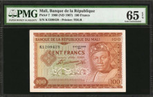 MALI. Banque de la Repulique du Mali. 100 Francs, 1960 (ND 1967). P-7. PMG Gem Uncirculated 65 EPQ.

Printed by TDLR. Fully original and free of circu...