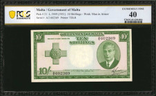 MALTA. Government of Malta. 10 Shillings, 1949 (ND 1951). P-21. PCGS Banknote Extremely Fine 40.

PCGS Banknote comments "Minor Adhesive Residue."

Es...