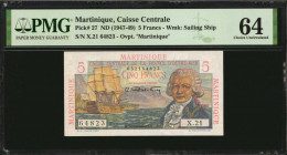 MARTINIQUE. Caisse Centrale de la France D'Outre-Mer. 5 Francs, ND (1947-49). P-27. PMG Choice Uncirculated 64.

Estimate: $75.00-$150.00