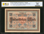 MEMEL. Chamber of Commerce-Notgeld. 75 Mark, 1922. P-8. PCGS Banknote About Uncirculated 55.

Watermark of contoured chain. Vivid ink stands out on th...