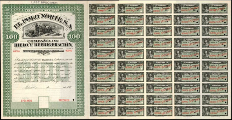 MEXICO. El Polo Norte S.A. 100 Dollars, 190x. Bond. Specimen.

A specimen bond f...