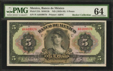 MEXICO. Banco de Mexico. 5 Pesos, ND (1925-34). P-21h. PMG Choice Uncirculated 64.

Printed by ABNC. An ornate design and vibrant ink stand out on thi...