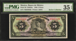 MEXICO. Banco de Mexico. 5 Pesos, 1936. P-29. PMG Choice Very Fine 35 EPQ.

An attractive mid-grade example of this 5 Pesos note found with PMG's EPQ ...