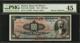 MEXICO. Banco de Mexico. 100 Pesos, 1941. P-42b. PMG Choice Extremely Fine 45.

PMG has graded just two examples of this scarce 1941 dated 100 Pesos n...