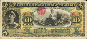 MEXICO. Banco Nacional de Mexico. 10 Pesos, 1897. P-S258c. Very Fine.

Pinholes are noticed, along with edge wear.

Estimate: $50.00-$100.00