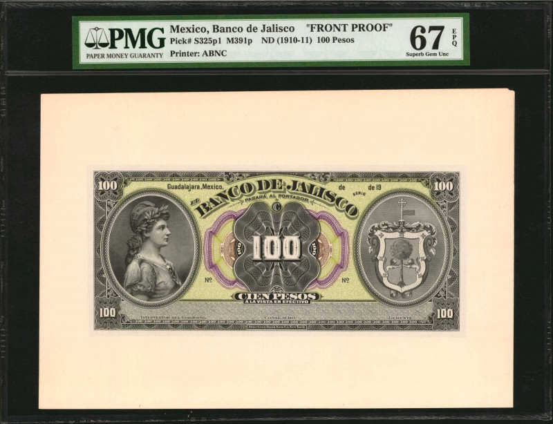 MEXICO. Banco de Jalisco. 100 Pesos, ND (1910-11). P-S325p1. Front Proof. PMG Su...
