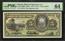 MEXICO. Banco de Queretaro. 5 Pesos, 1914. P-S390b. PMG Choice About Uncirculated 64.

Estimate: $150.00-$250.00
