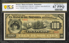 MEXICO. Banco de Sonora. 100 Pesos, ND (1911). P-S423r. Remainder. PCGS Banknote Superb Gem Uncirculated 67 PPQ.

Estimate: $100.00-$200.00