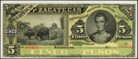 MEXICO. Banco de Zacatecas. 5 Pesos, 1880. P-S745r. Remainder. About Uncirculated.

Estimate: $50.00-$100.00