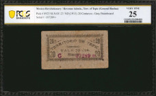 MEXICO--REVOLUTIONARY. Territorio de Tepic. 20 Centavos, ND (1915). P-S923. PCGS Banknote Very Fine 25.

Gray pasteboard. General Buelna issuance. An ...
