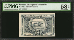 MONACO. Principaute de Monaco. 50 Centimes, 1920. P-3a. PMG Choice About Uncirculated 58 EPQ.

Estimate: $100.00-$200.00