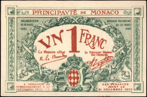 MONACO. Principavte de Monaco. 1 Franc, 1920. P-5. About Uncirculated.

Estimate: $125.00-$250.00