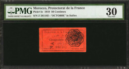 MOROCCO. Protectorat de la France. 50 Centimes, 1919. P-5c. PMG Very Fine 30.

"Octobre" in italics.

Estimate: $200.00-$300.00