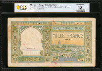 MOROCCO. Banque D'Etat du Maroc. 1000 Francs, 1949. P-16c. PCGS Banknote Choice Fine 15 Details. Tears, Stains, Minor Damage.

PCGS Banknote comments ...