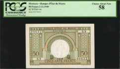 MOROCCO. Banque D'Etat du Maroc. 50 Francs, 1949. P-44. PCGS Currency Choice About New 58.

Estimate: $75.00-$125.00