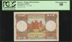MOROCCO. Banque D'état du Maroc. 100 Francs, 1948-52. P-45. PCGS Currency Choice About New 58.

Estimate: $100.00-$200.00