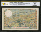 MOROCCO. Banque D'Etat du Maroc. 100 Dirhams on 10,000 Francs, 1955 (1959). P-52. PCGS Banknote Very Fine 25.

Red overprint on P-50. Provisional Dirh...