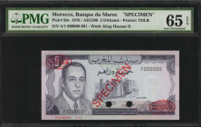 MOROCCO. Banque du Maroc. 5 Dirhams, 1970. P-56s. Specimen. PMG Gem Uncirculated 65 EPQ.

Watermark of King Hassan II. Printed by TDLR.

Estimate: $50...