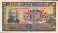 MOZAMBIQUE. Banco Nacional Ultramarino. 20 Escudos, 1945. P-96. Very Fine.

Spotting is noticed on this 20 Escudos note.

Estimate: $100.00-$200.00