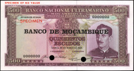 MOZAMBIQUE. Banco Nacional Ultramarino. 500 Escudos, 1961. P-118s. Specimen. Uncirculated.

Estimate: $50.00-$100.00